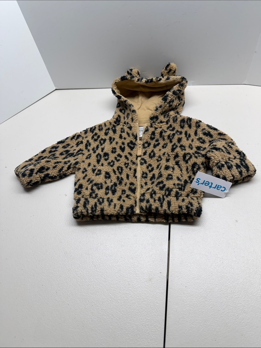 Carter's Leopard Sherpa Zip Hoodie in Tan and Black. NWT
